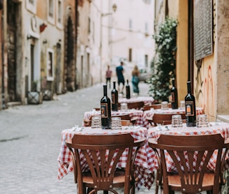 red and white table cloth on table