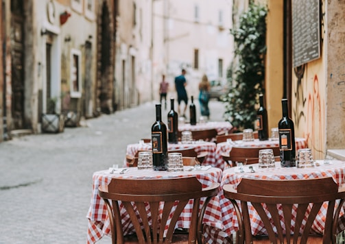 red and white table cloth on table