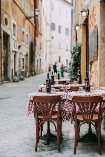 red and white table cloth on table