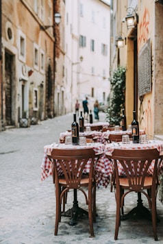 red and white table cloth on table