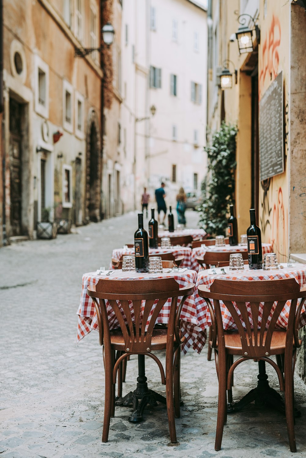 red and white table cloth on table