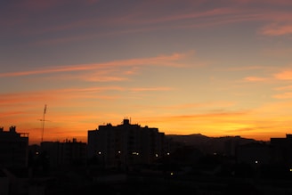 A vibrant microphone with Atlanta city skyline in the background during sunset.