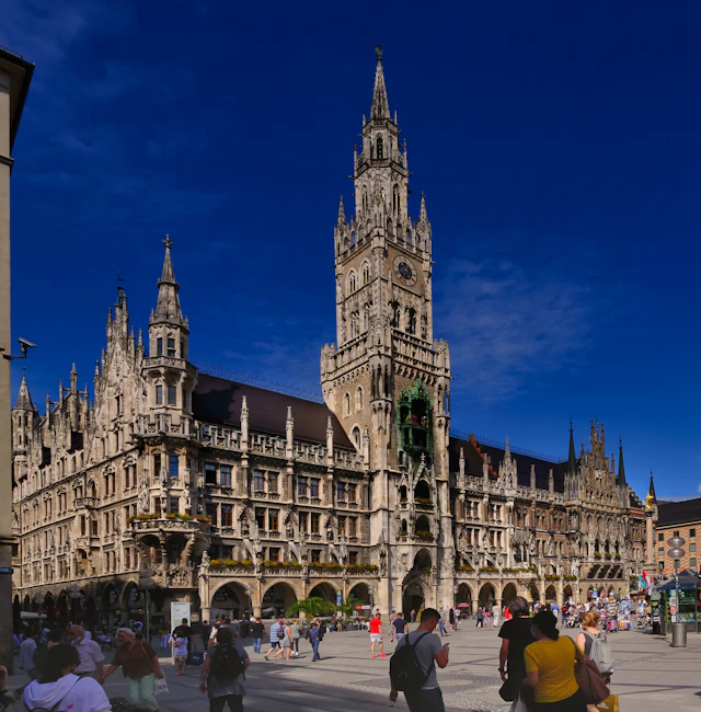 Munich's New Town Hall and Glockenspiel overlooking Marienplatz