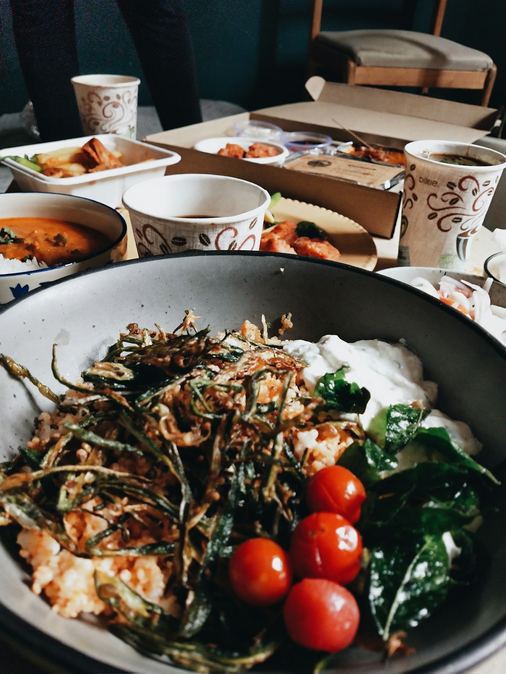 cooked food on black bowl