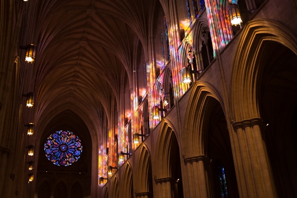 brown and blue cathedral interior