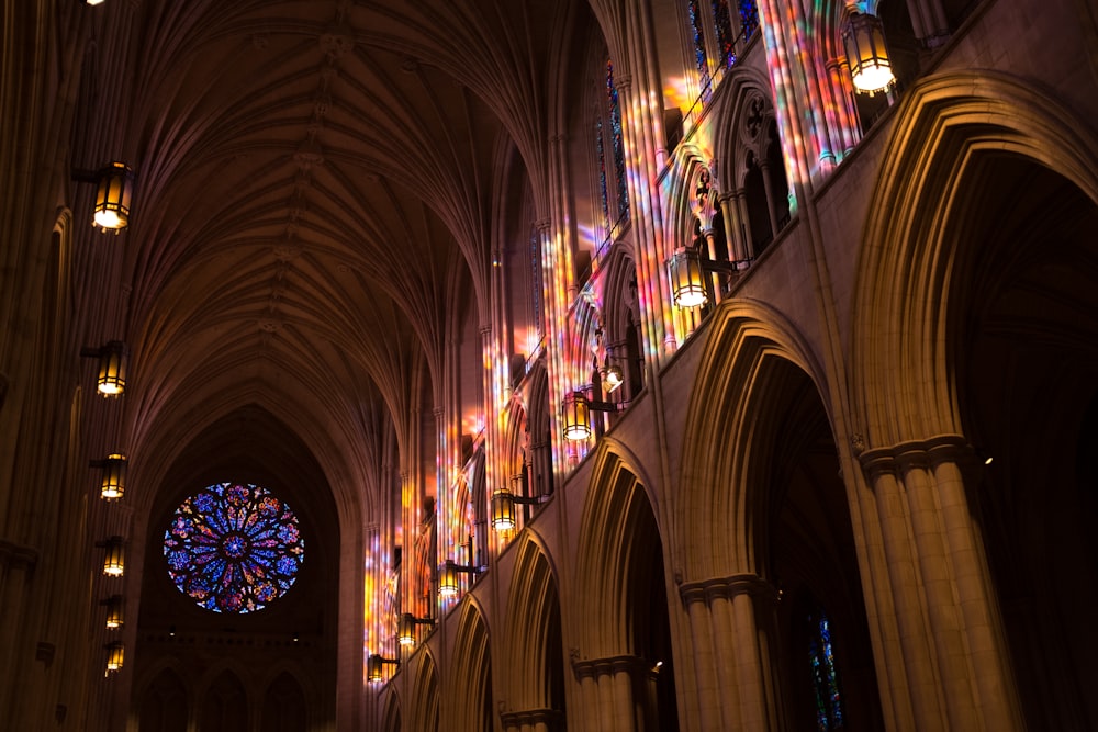 brown and blue cathedral interior