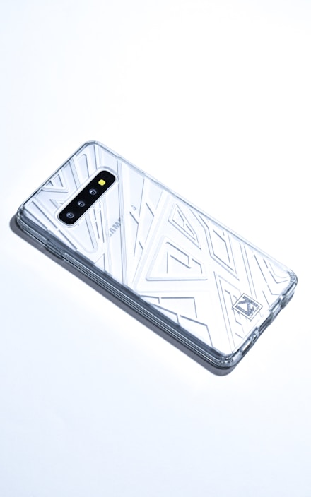 Transparent iPhone case highlighting the phone’s design with a subtle shadow