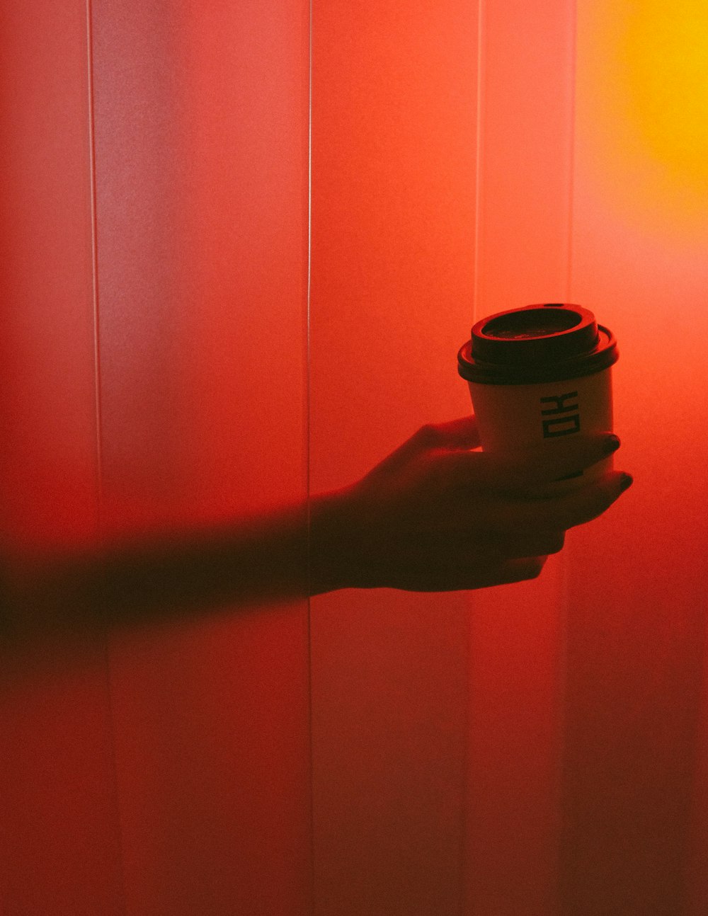 person holding black and white plastic cup