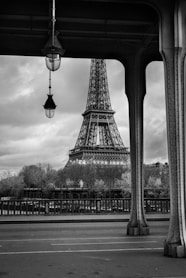 grayscale photo of eiffel tower