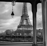 grayscale photo of eiffel tower