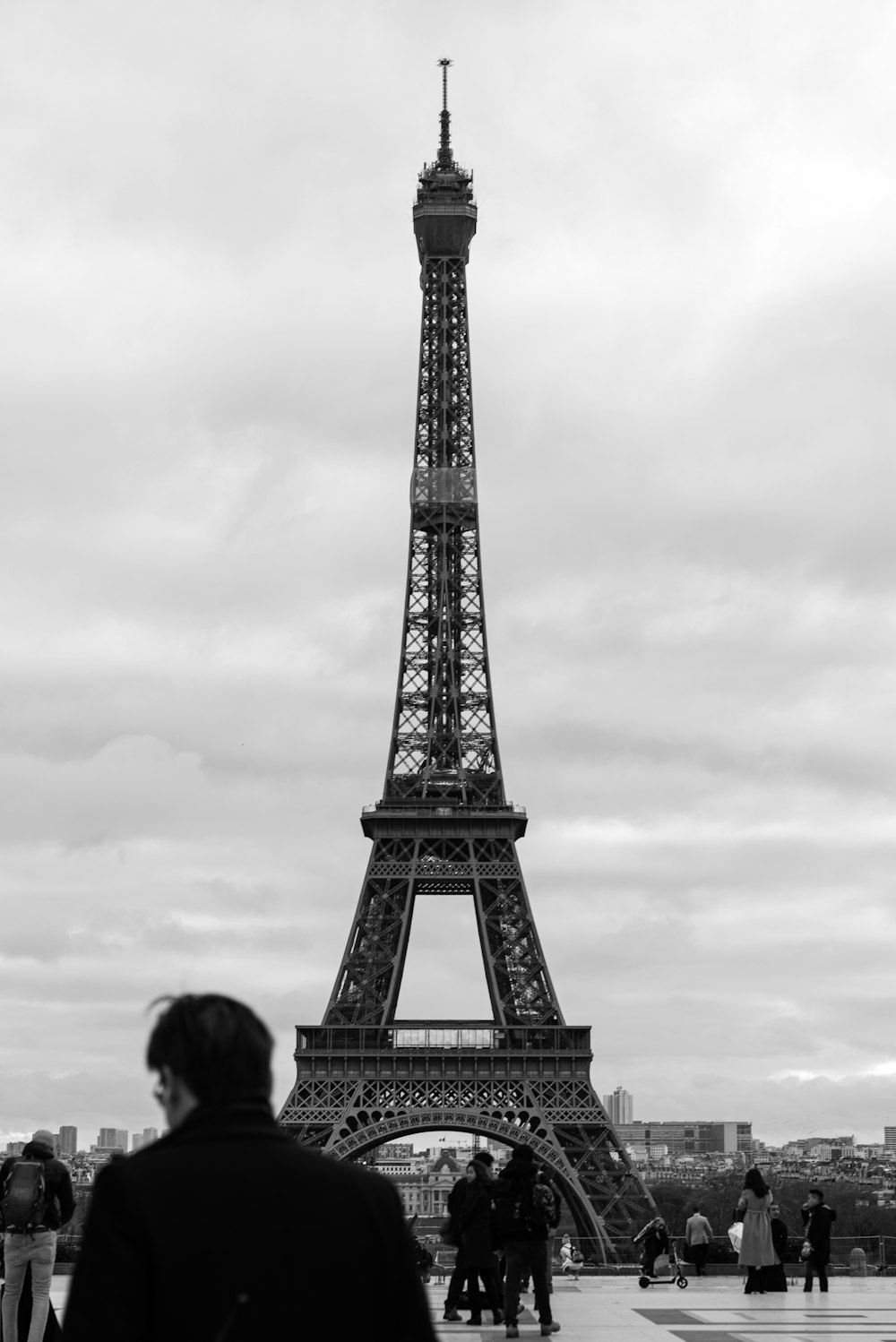 grayscale photo of eiffel tower