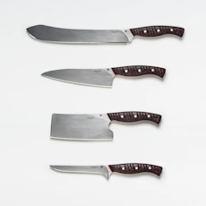 red and silver kitchen knife
