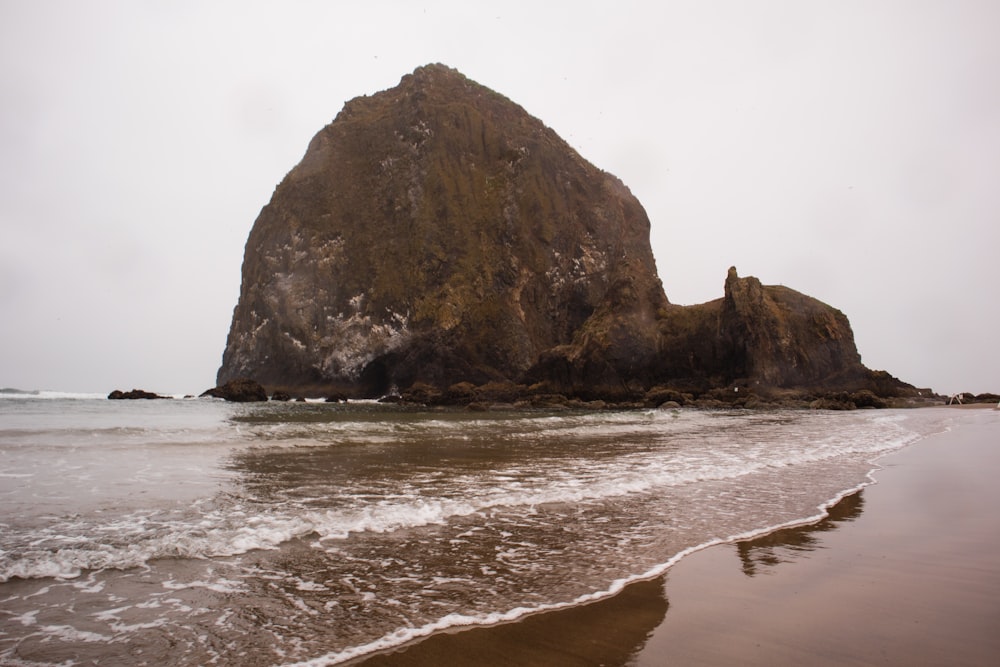 brown rock formation on sea water during daytime