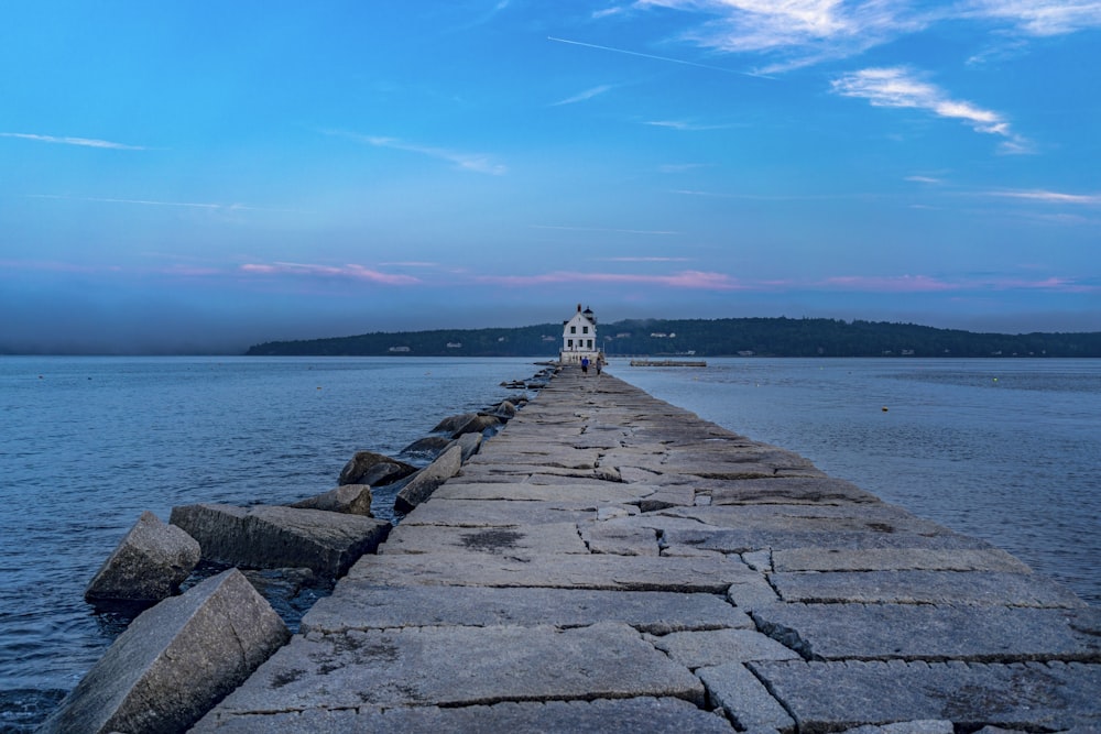 gray concrete pathway near body of water during daytime