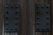 black steel door with door knob