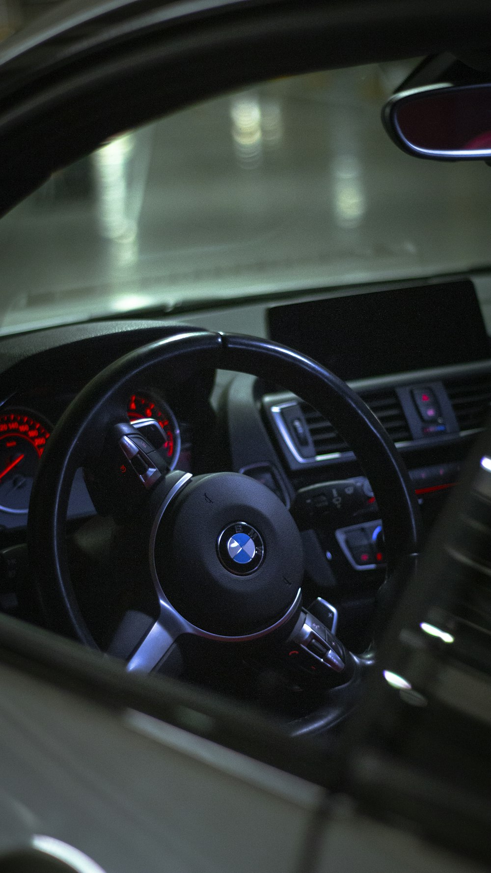 black bmw car steering wheel