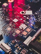 red and black computer motherboard