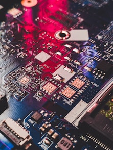 red and black computer motherboard