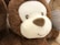 A close-up of a plush toy with soft, brown fur and a white face. It has embroidered eyes and nose, and a gentle, smiling expression. The texture appears fluffy and inviting.