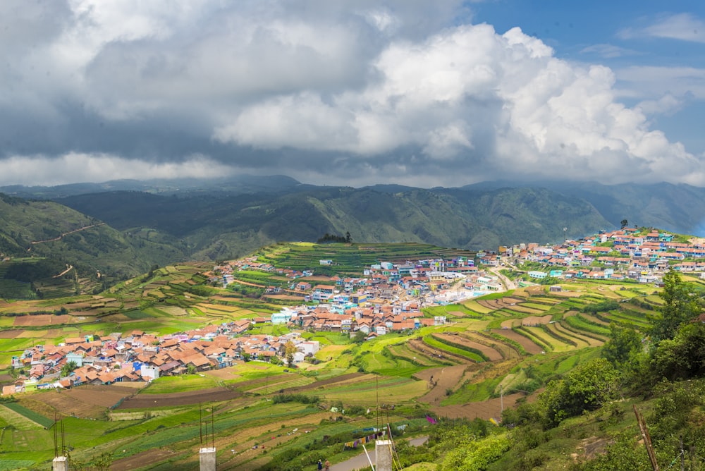 aerial view of city under cloudy sky during daytime