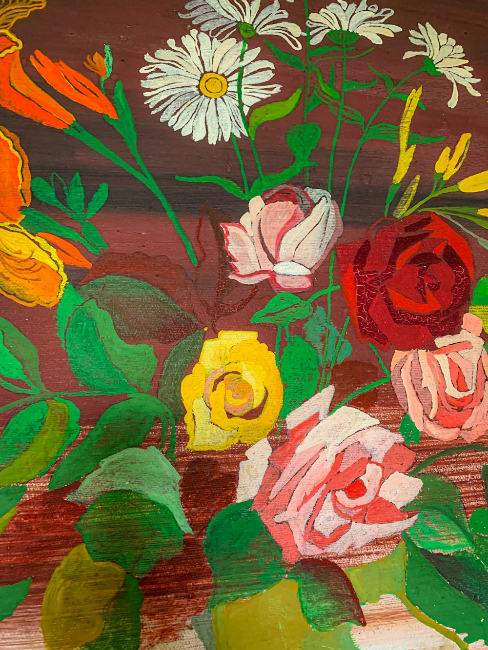 red yellow and white flower painting