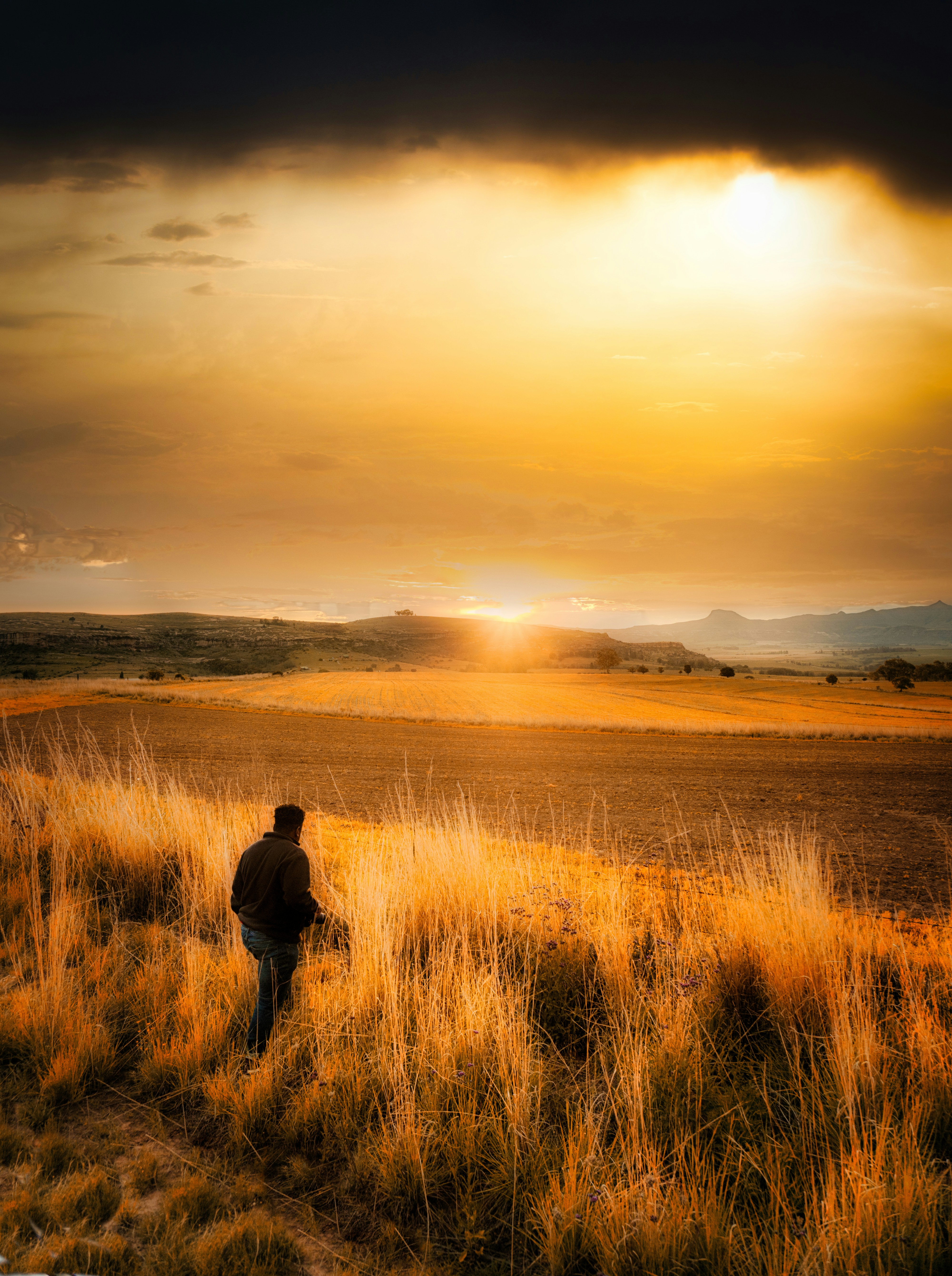 a autumn sunset in the farms of fouriesburg, south africa