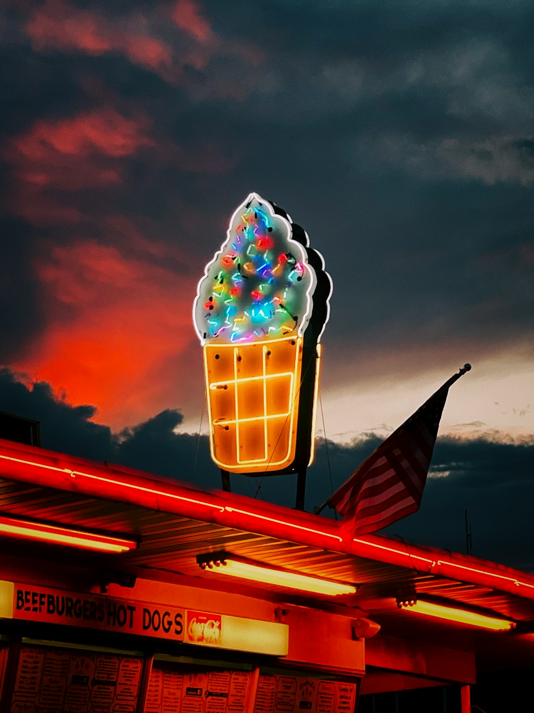 ice cream in cone with us flag on top