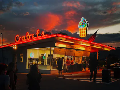 Warm lights of a building at dusk