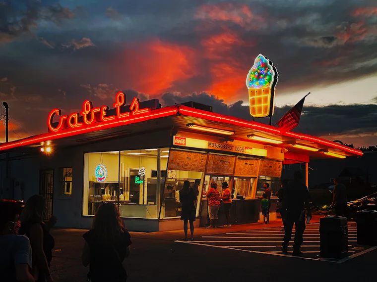 Warm lights of a building at dusk