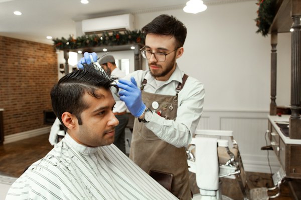 Barber with client