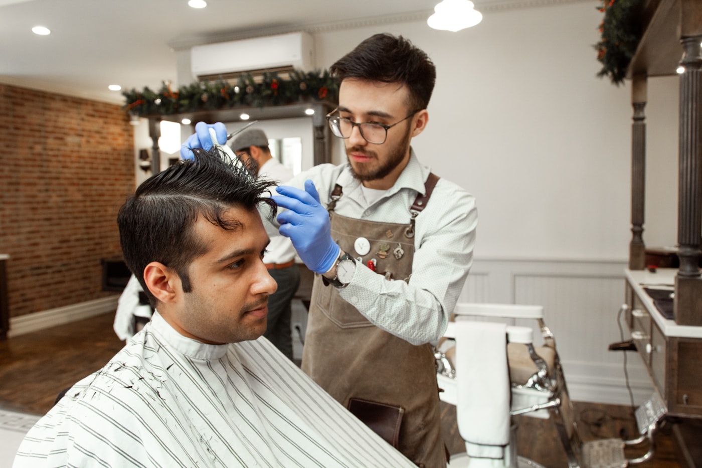 Interior view of a classic barbershop with vintage decor
