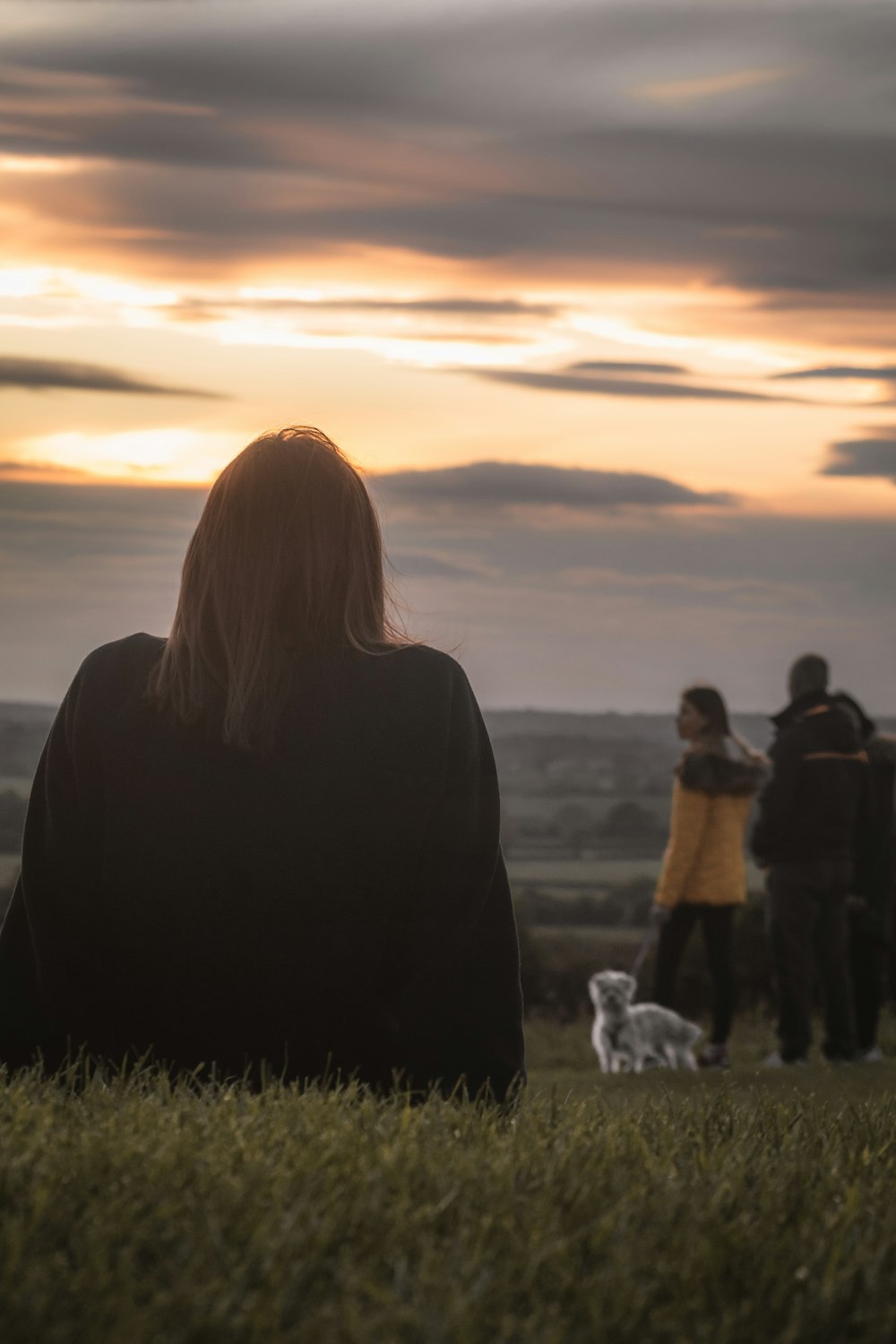 people standing on green grass field during sunset