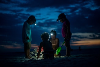 kids with flashlight playing outdoors.