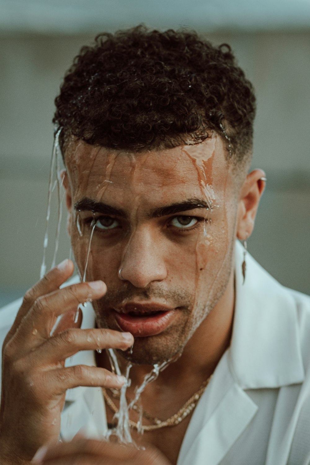 man in white collared shirt