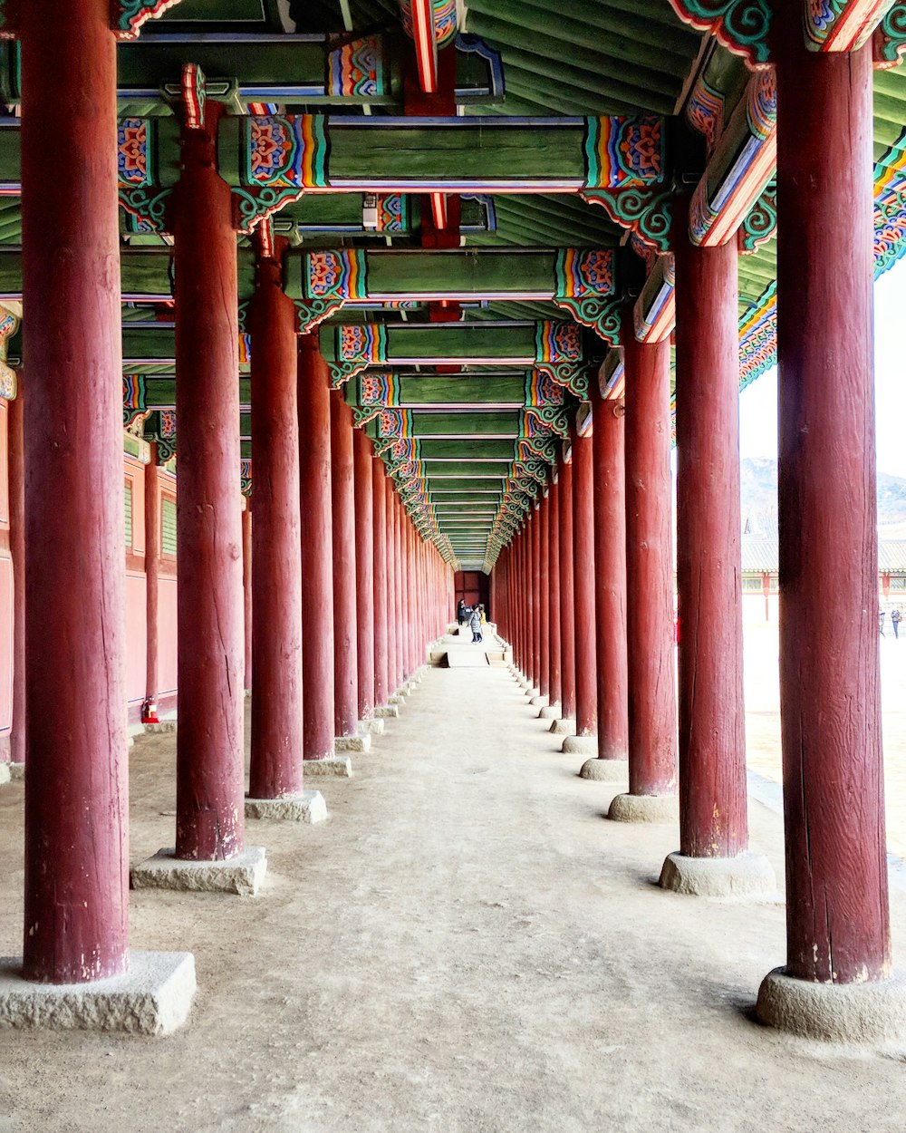 red and green concrete hallway