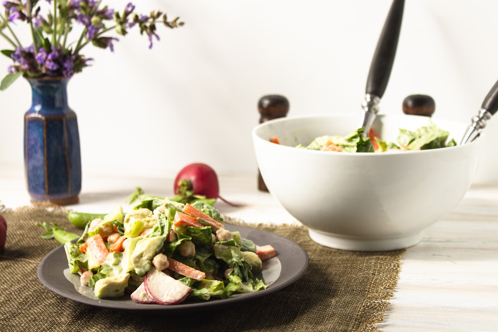 vegetable salad in white ceramic bowl