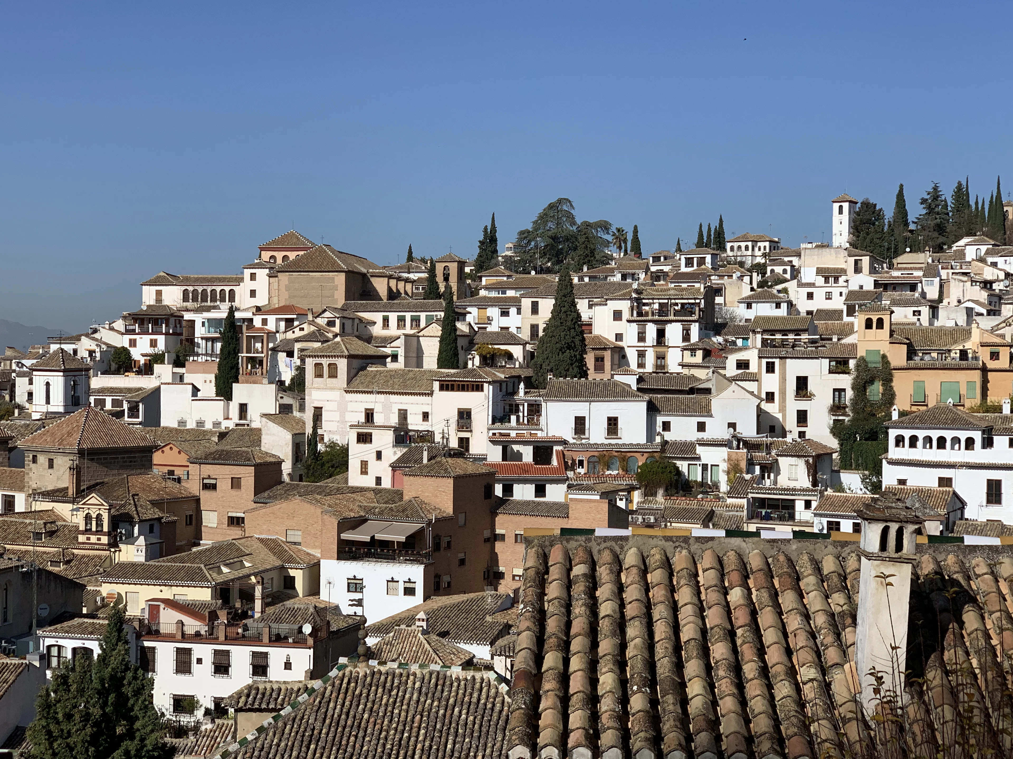 White houses and tiled roofs of the Albaicín quarter in Granada