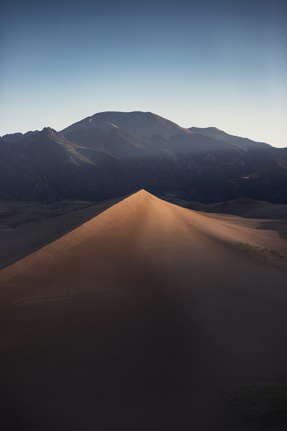 昼間の山の近くの茶色の砂丘