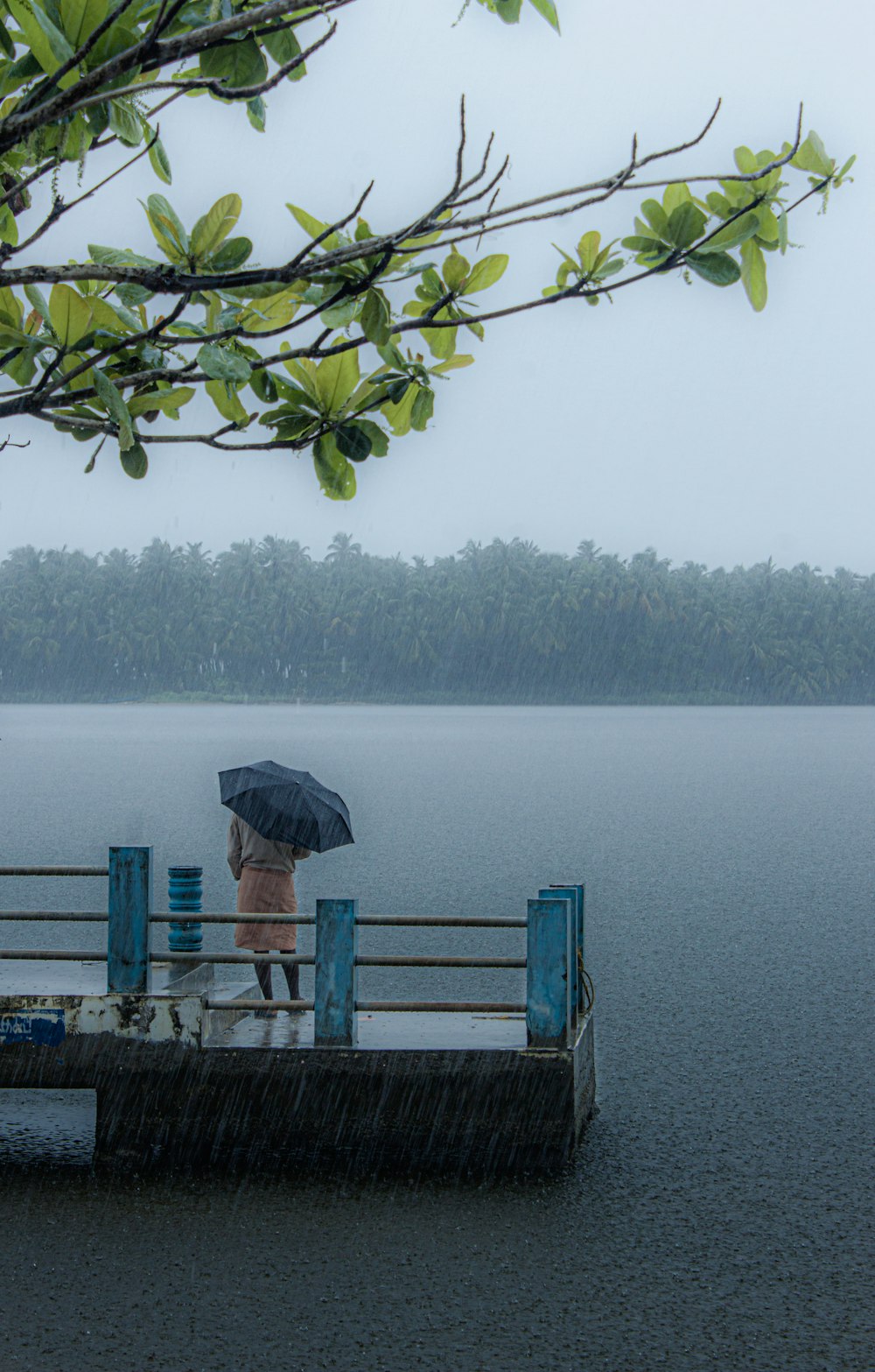 blue wooden bench near body of water during daytime