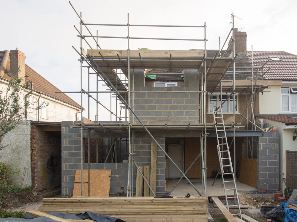 Home with scaffolding in place