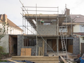 House extension with scaffolding
