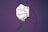 A single white disposable face mask with ear loops is suspended against a solid purple background. The mask appears slightly crumpled and is positioned at an angle, with the ear loops hanging loosely.