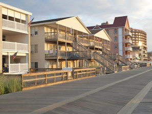 Iconic Atlantic City boardwalk scenes captured during sunset, highlighting key filming locations.
