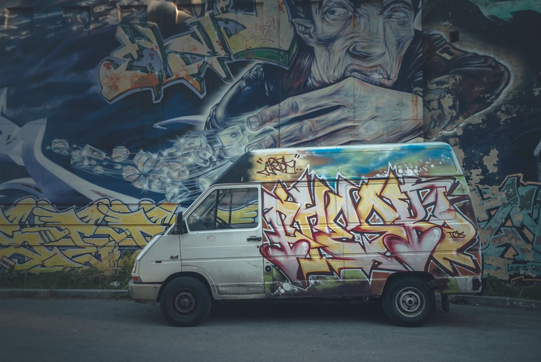 white yellow and blue van