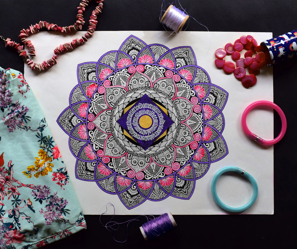 Fine geometric mandala line art