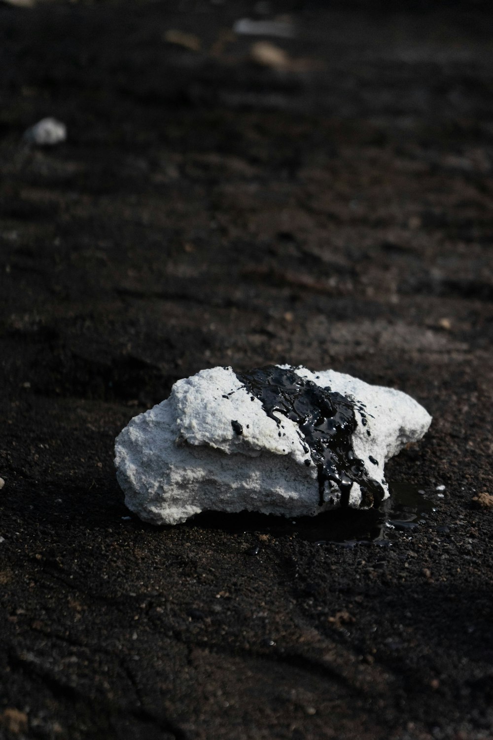 white and gray stone on black sand