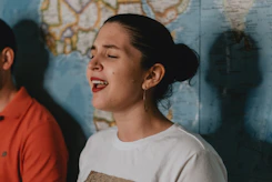 woman in white crew neck shirt