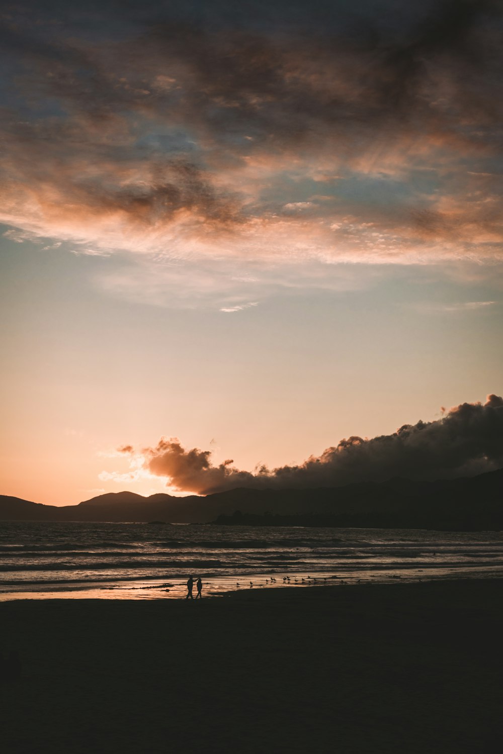 silhouette of people on beach during sunset