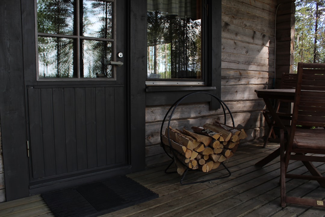 black wooden framed glass door,