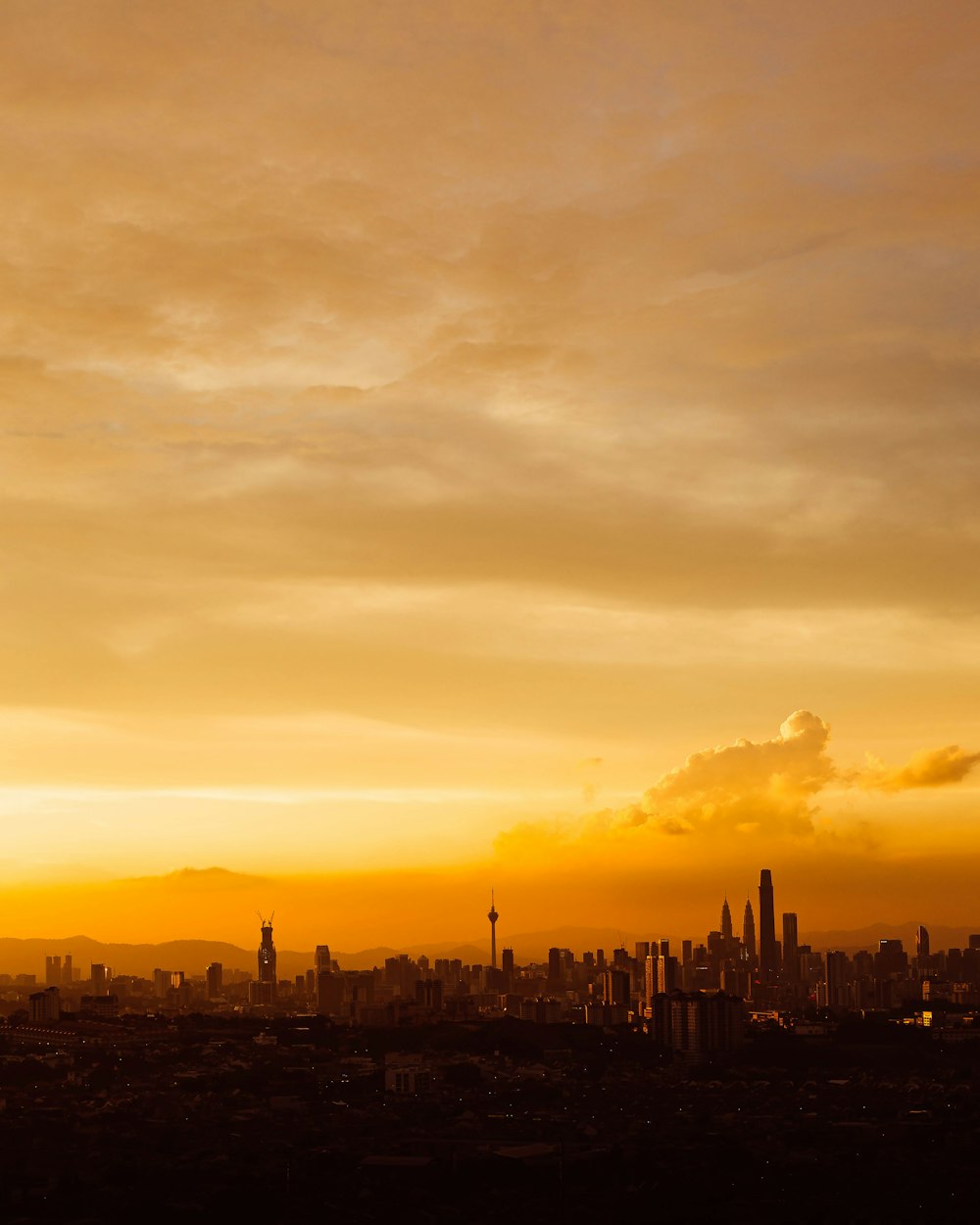 silhouette of city buildings during sunset